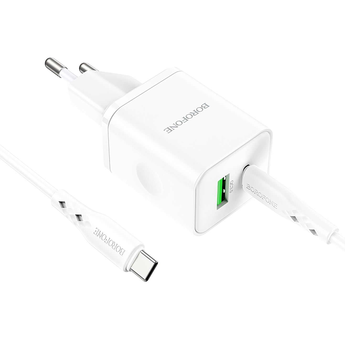 Caricabatterie di rete con cavo USB-C Borofone BN7, 20W, 3A, 1 x USB-A - 1 x USB-C, bianco