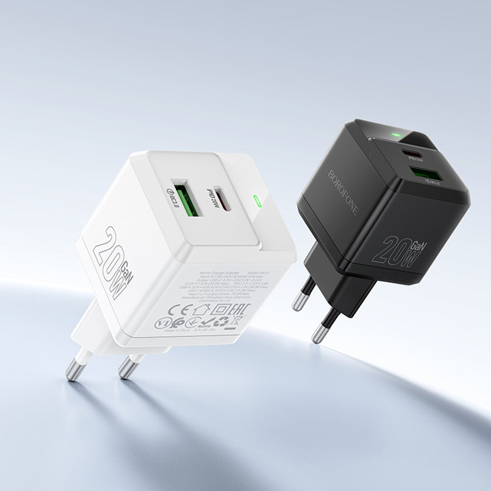 Caricabatterie da Rete con Cavo Lightning Borofone BN19 Intenso, 20W, 3A, 1 x USB-A - 1 x USB-C, Bianco