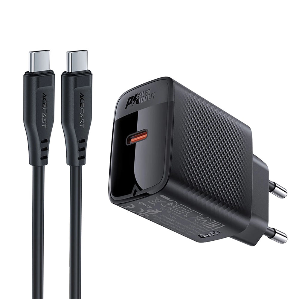 Caricabatterie da rete con cavo USB-C Acefast A82, 20W, 3A, 1 x USB-C, Nero