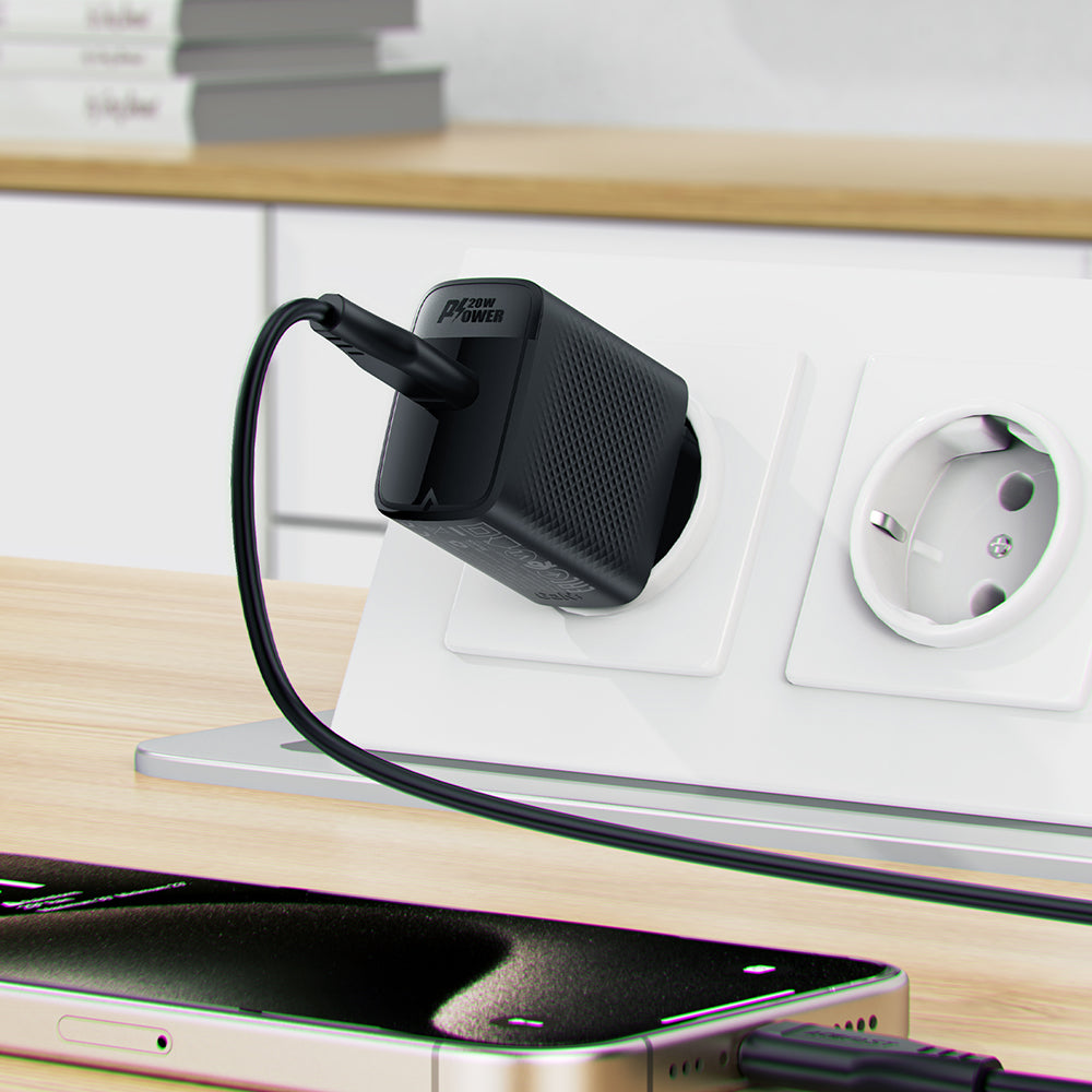 Caricabatterie da rete con cavo USB-C Acefast A82, 20W, 3A, 1 x USB-C, Nero