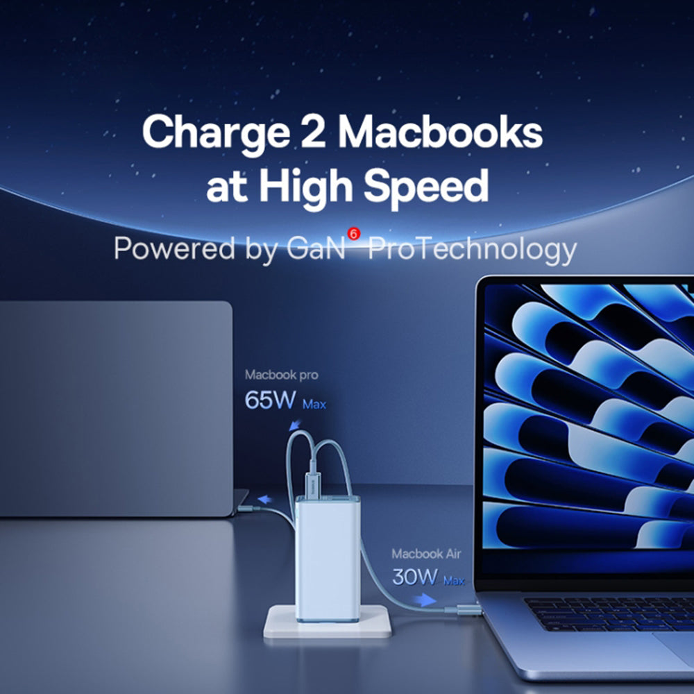 Baseus GaN6 Pro Network Charger with USB-C Cable, 100W, 3.25A, 2 x USB-A - 2 x USB-C, Blue P10162705312-00