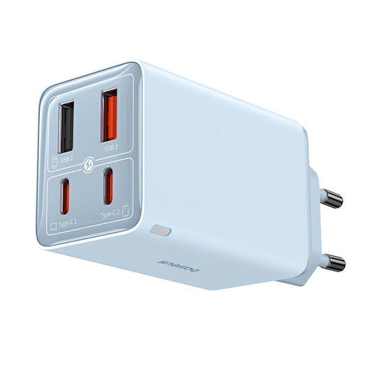 Caricabatterie Rete con Cavo USB-C Baseus GaN6 Pro, 65W, 3.25A, 2 x USB-A - 2 x USB-C, Blu E0121D00