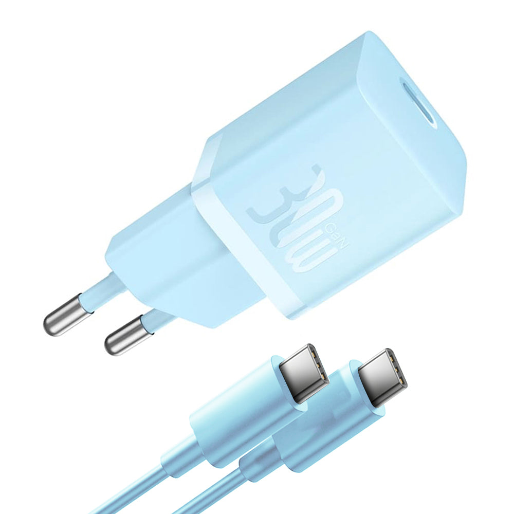 Caricabatterie Rete con Cavo USB-C Baseus GaN Mini 1C, 30W, 3A, 1 x USB-C, Blu P10110902313-00