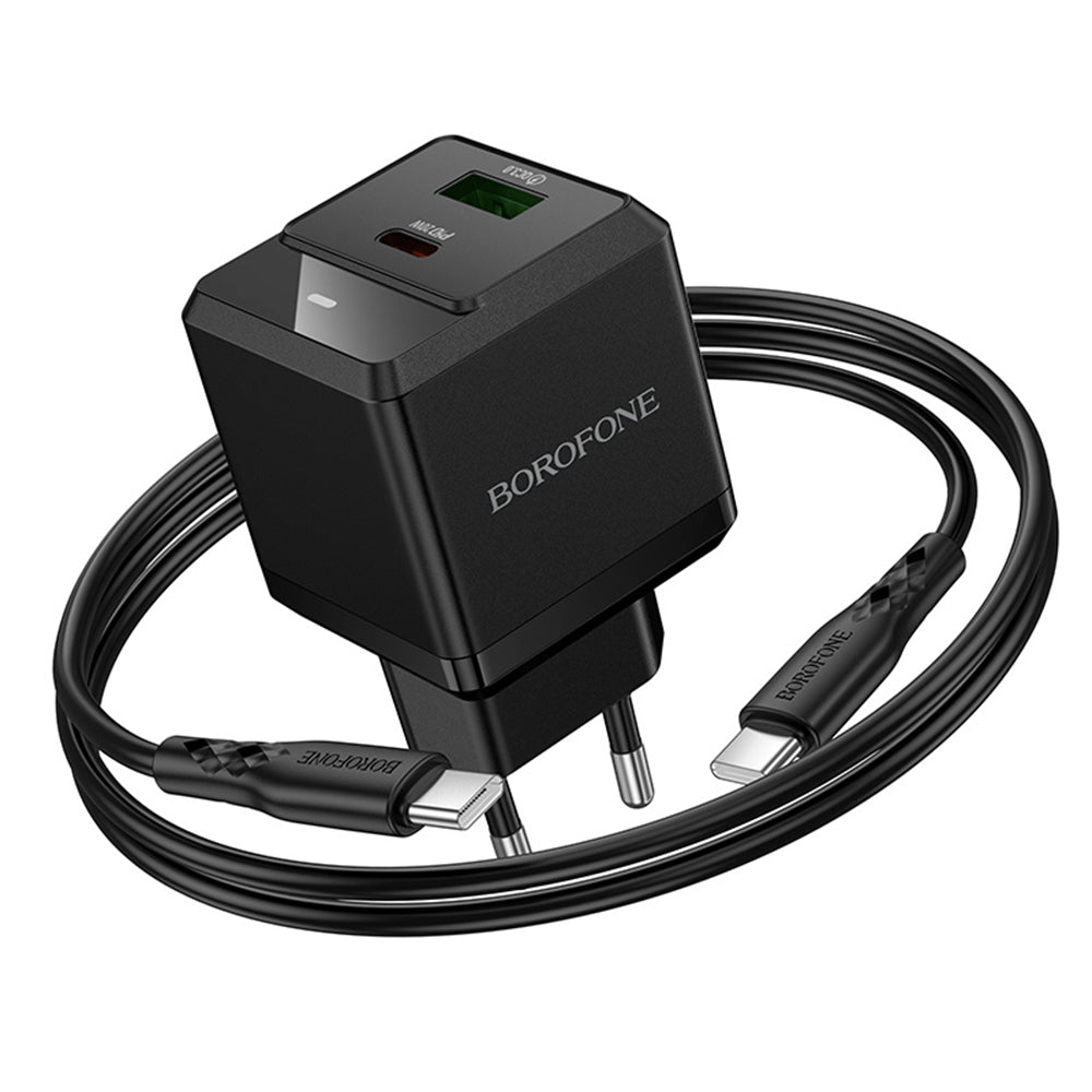 Caricabatterie da Rete con Cavo USB-C Borofone BN19 Intenso, 20W, 3A, 1 x USB-A - 1 x USB-C, Nero