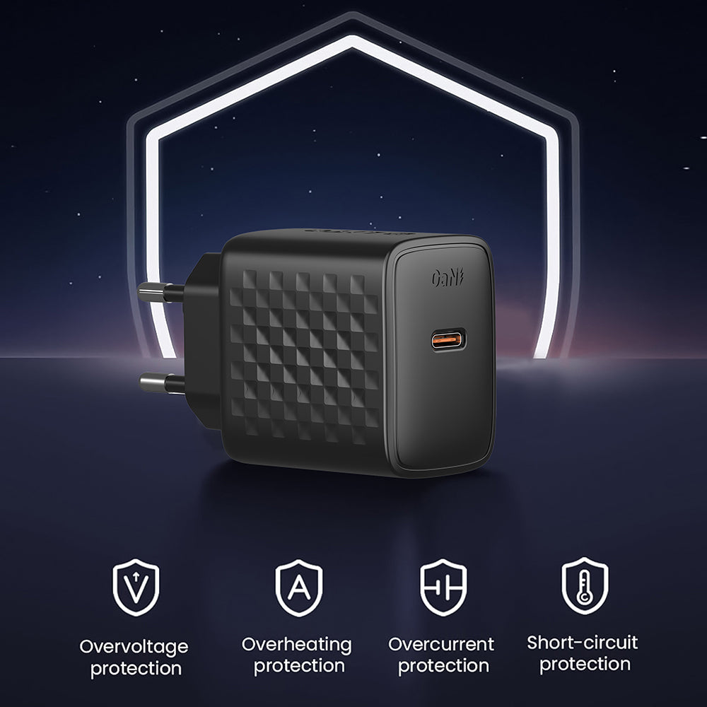 Caricabatterie da Rete con Cavo USB-C Lito LC13T, 20W, 3A, 1 x USB-C, Nero