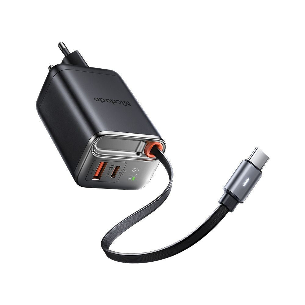 Caricabatterie Rete con Cavo USB-C McDodo CH-4100 FreeGo Display, 67W, 3.35A, 1 x USB-A - 1 x USB-C, Nero