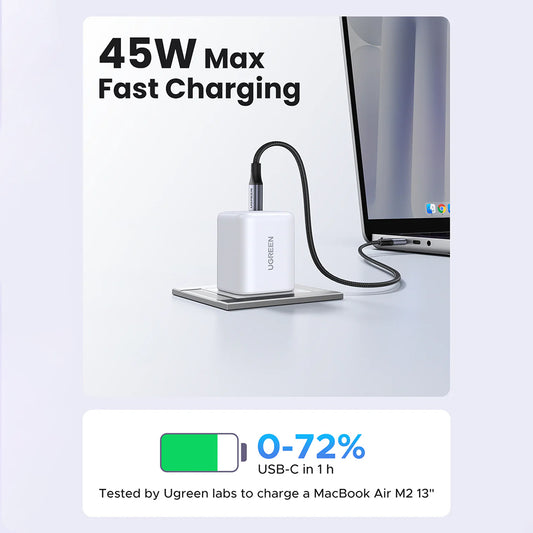 Caricatore da rete con cavo USB-C UGREEN X524 (65055), 45W, 3A, 1 x USB-C, Bianco