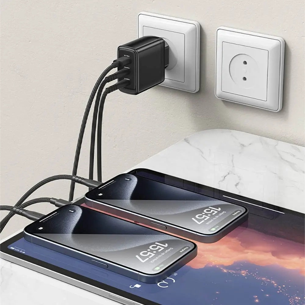 Caricabatterie da rete con cavo USB-C Yesido YC144C, 65W, 3.25A, 1 x USB-A - 2 x USB-C, Nero