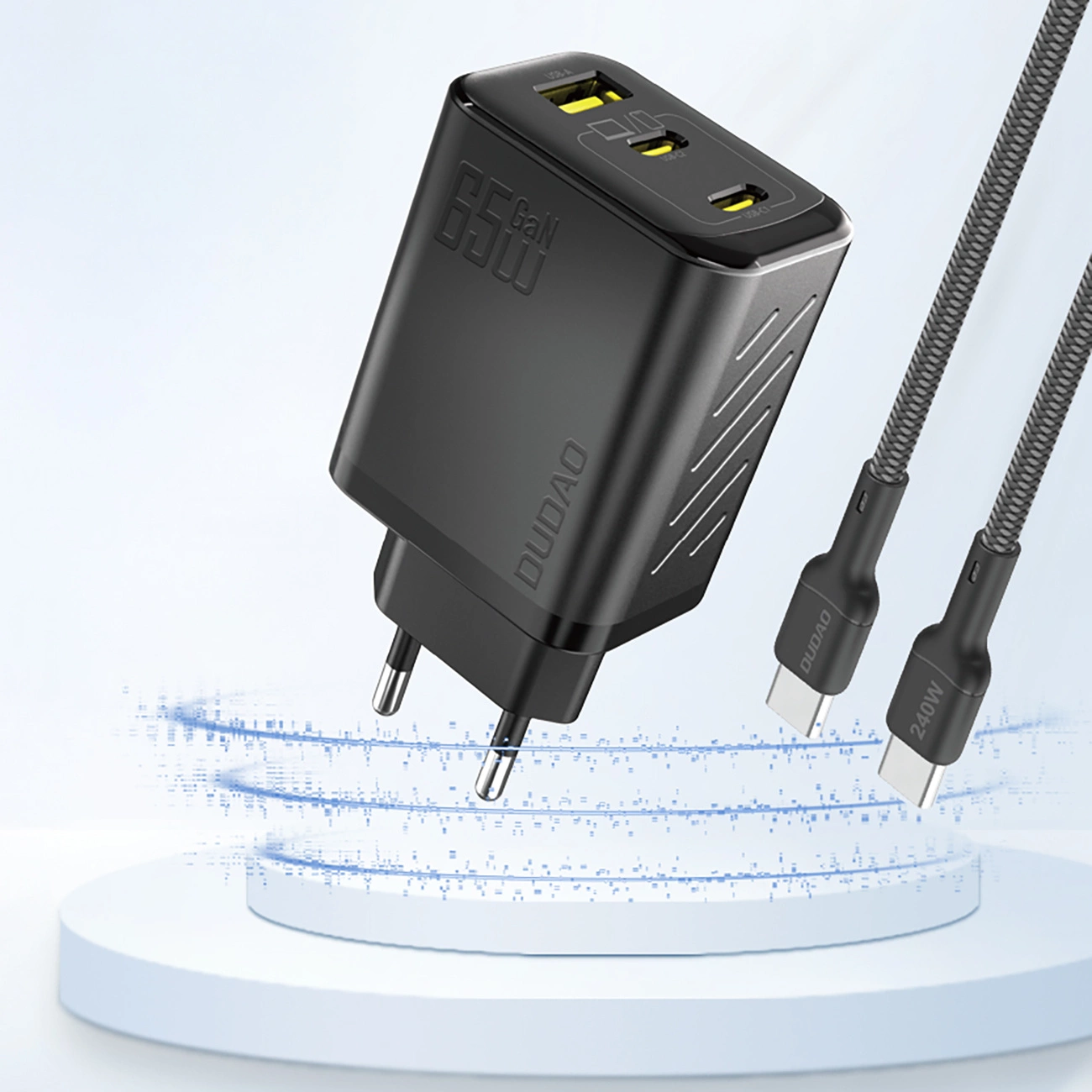 Caricabatterie Rete Dudao A29, 65W, 1 x USB-A - 2 x USB-C, Nero