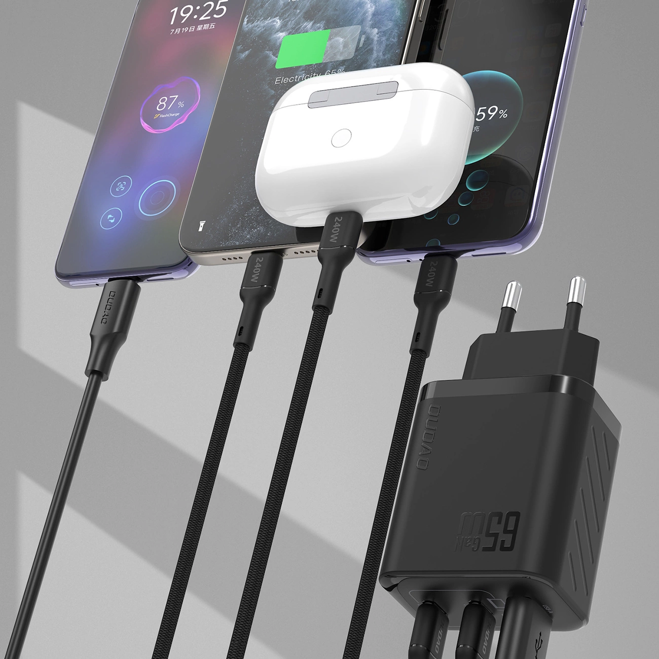 Caricabatterie Rete Dudao A29, 65W, 1 x USB-A - 2 x USB-C, Nero