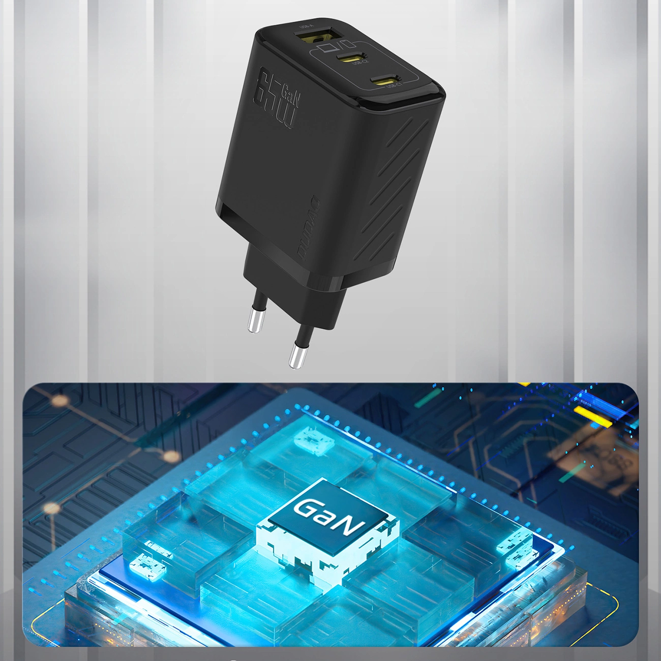 Caricabatterie Rete Dudao A29, 65W, 1 x USB-A - 2 x USB-C, Nero