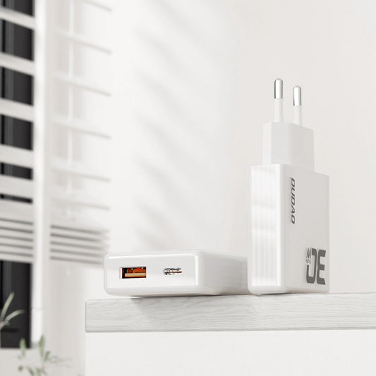 Caricabatterie di rete Dudao A30EU, 30W, 3A, 1 x USB-A - 1 x USB-C, Bianco