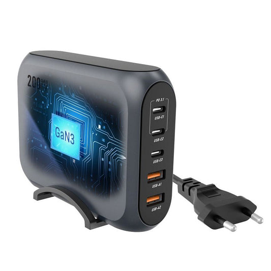 Caricabatterie di rete Forcell F-ENERGY GaN III VT-51, 200W, 5A, 2 x USB-A - 3 x USB-C, grigio