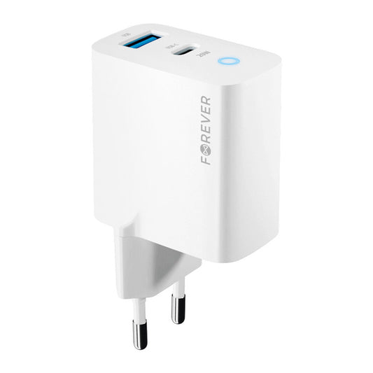 Caricatore di rete Forever TC-06-20AC, 20W, 3A, 1 x USB-A - 1 x USB-C, bianco