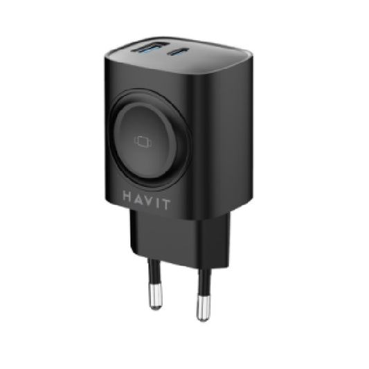 Caricabatterie Rete HAVIT UC132 2in1, 22W, 3A, 1 x USB-A - 1 x USB-C, Nero