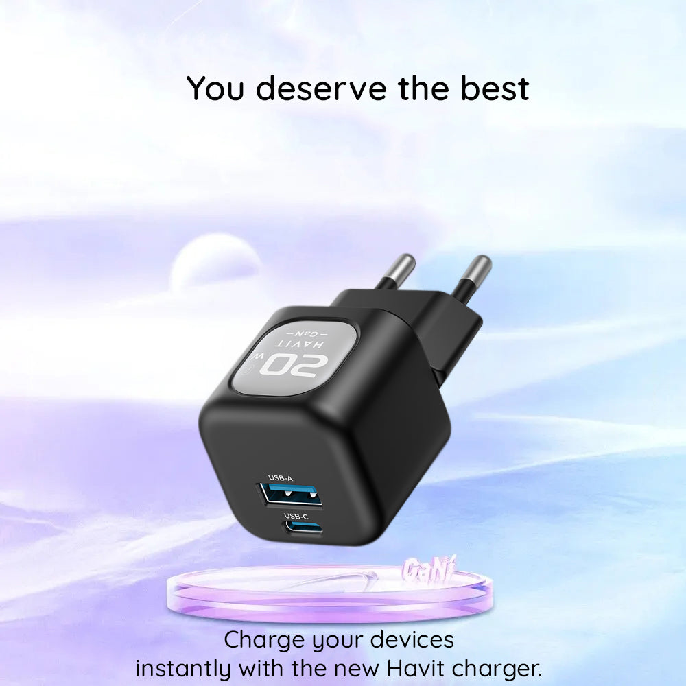 Caricabatterie Rete HAVIT UC220, 20W, 3A, 1 x USB-A - 1 x USB-C, Nero Grigio