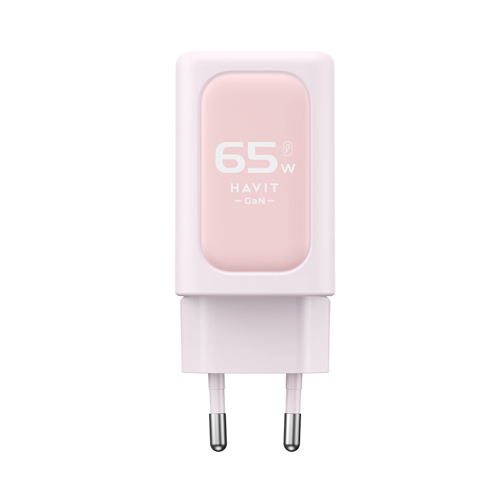 Caricabatterie da Rete HAVIT UC260, 65W, 3A, 1 x USB-A - 2 x USB-C, Rosa