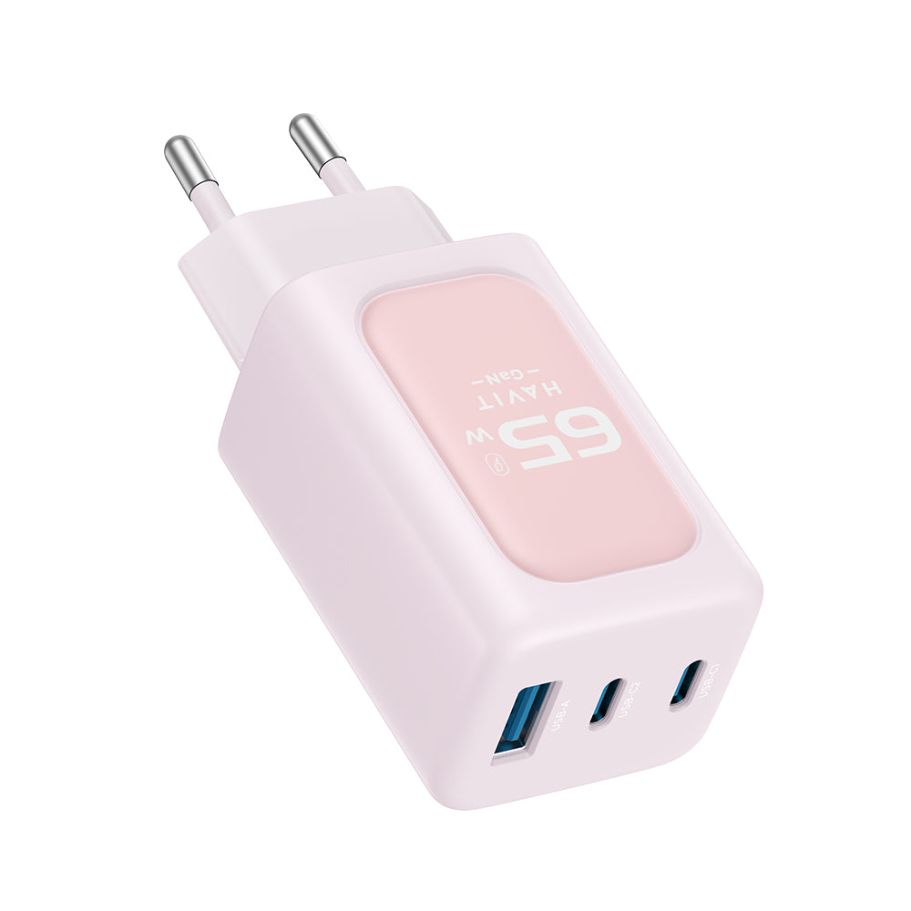Caricabatterie da Rete HAVIT UC260, 65W, 3A, 1 x USB-A - 2 x USB-C, Rosa