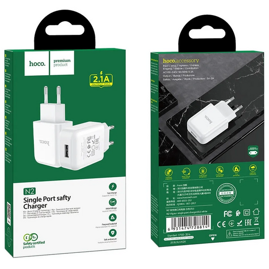 Caricatore da rete HOCO N2, 10W, 2A, 1 x USB-A, Bianco