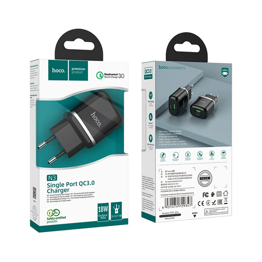 Caricatore da rete HOCO N3, 18W, 3A, 1 x USB-A, Nero