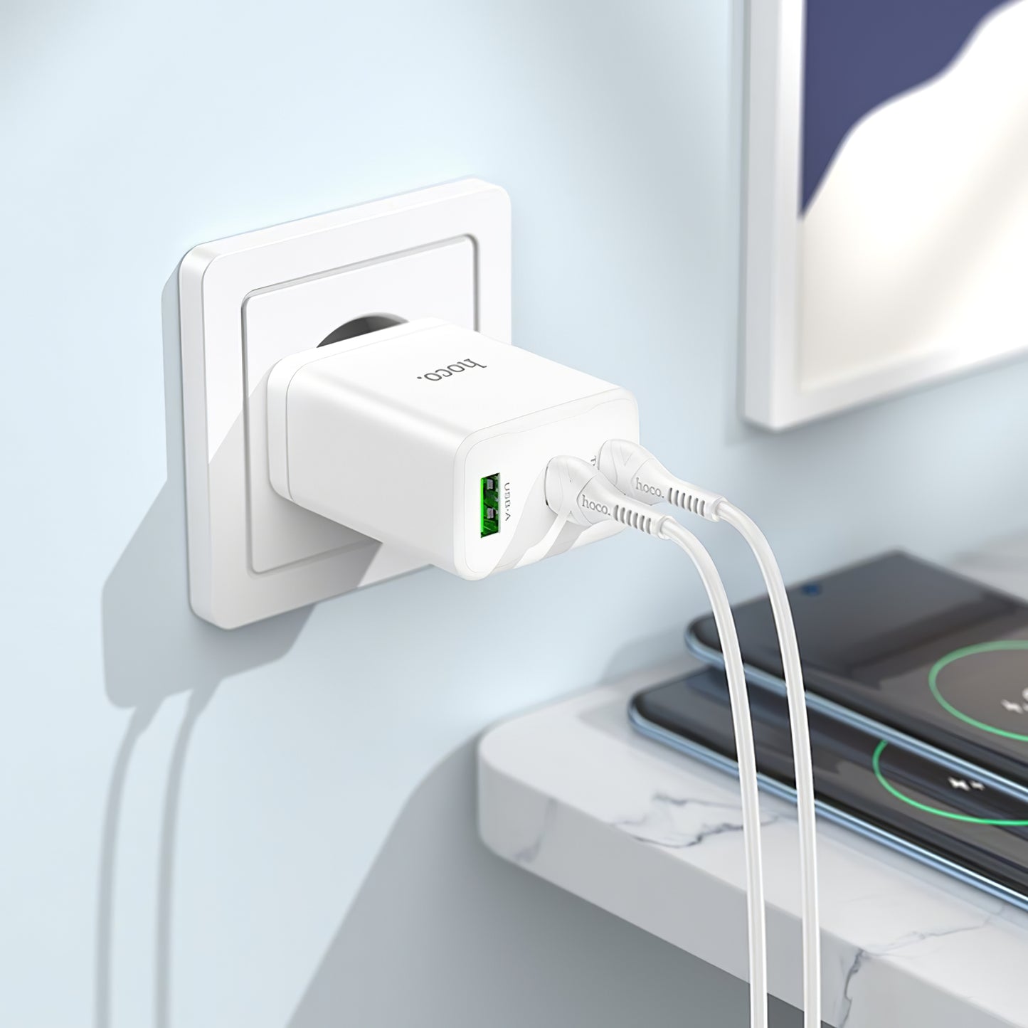 Caricabatterie di rete HOCO N33, 35W, 3A, 1 x USB-A - 2 x USB-C, bianco