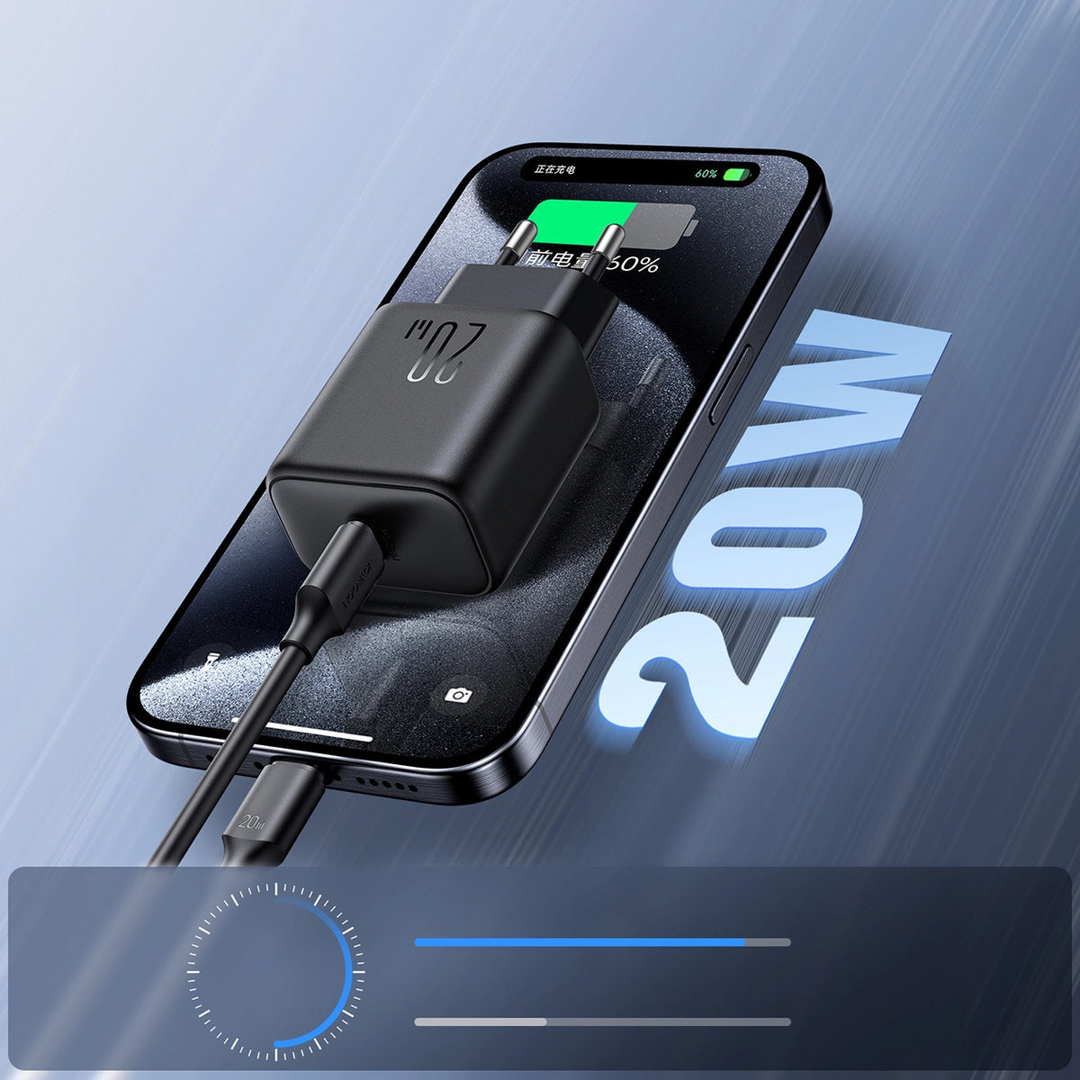 Joyroom JR-TCF20 Network Charger, 20W, 3A, 1 x USB-C, Black