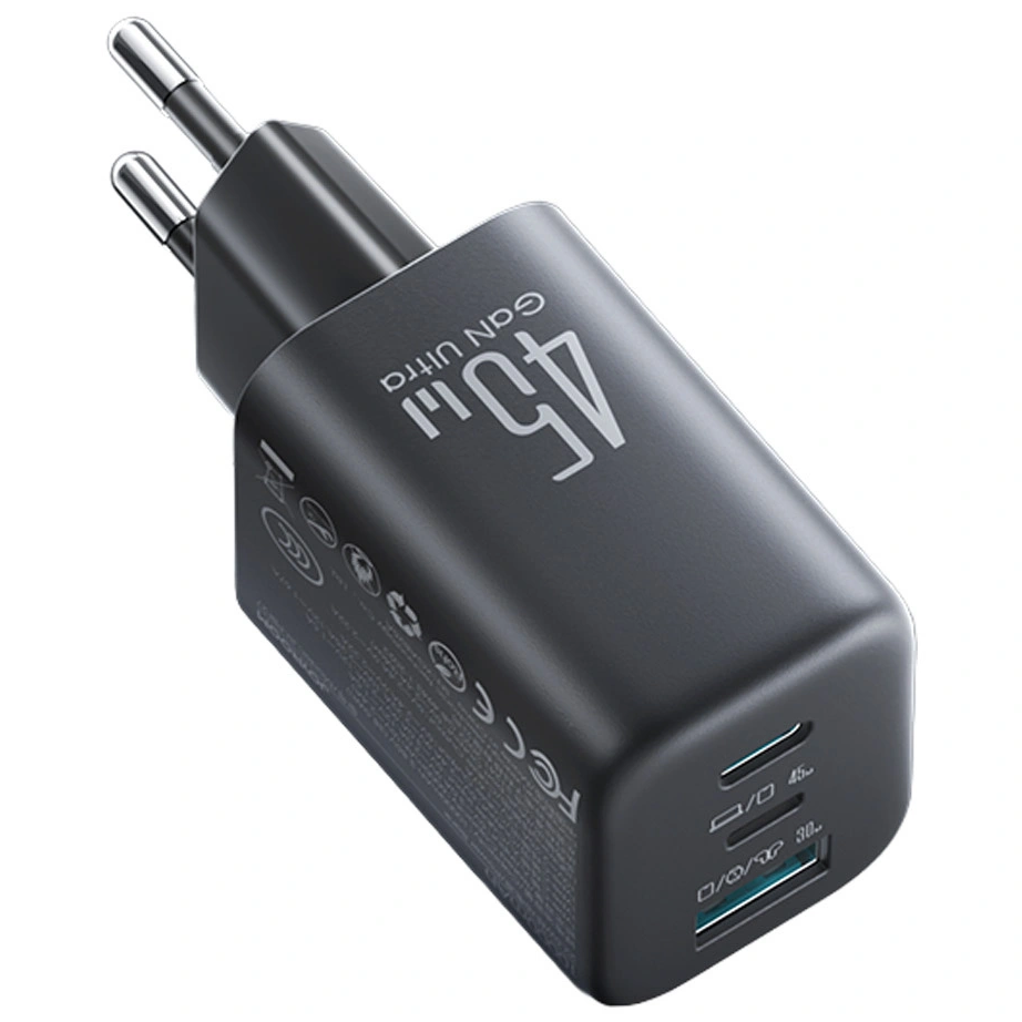Caricatore da rete Joyroom JR-TO1, 45W, 3A, 1 x Lightning - 1 x USB-A - 1 x USB-C, Nero