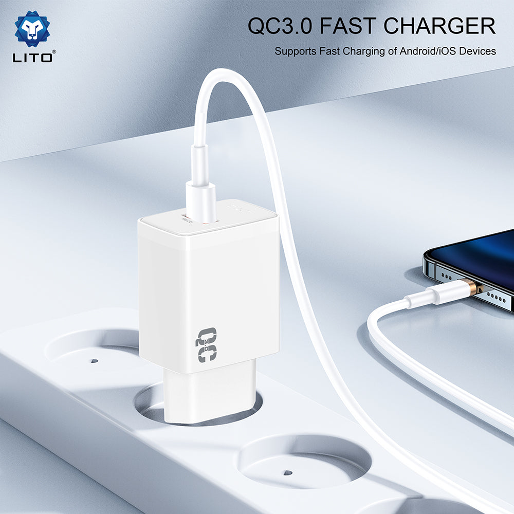 Caricabatterie da Rete Lito LC08, 18W, 3A, 1 x USB-A, Bianco