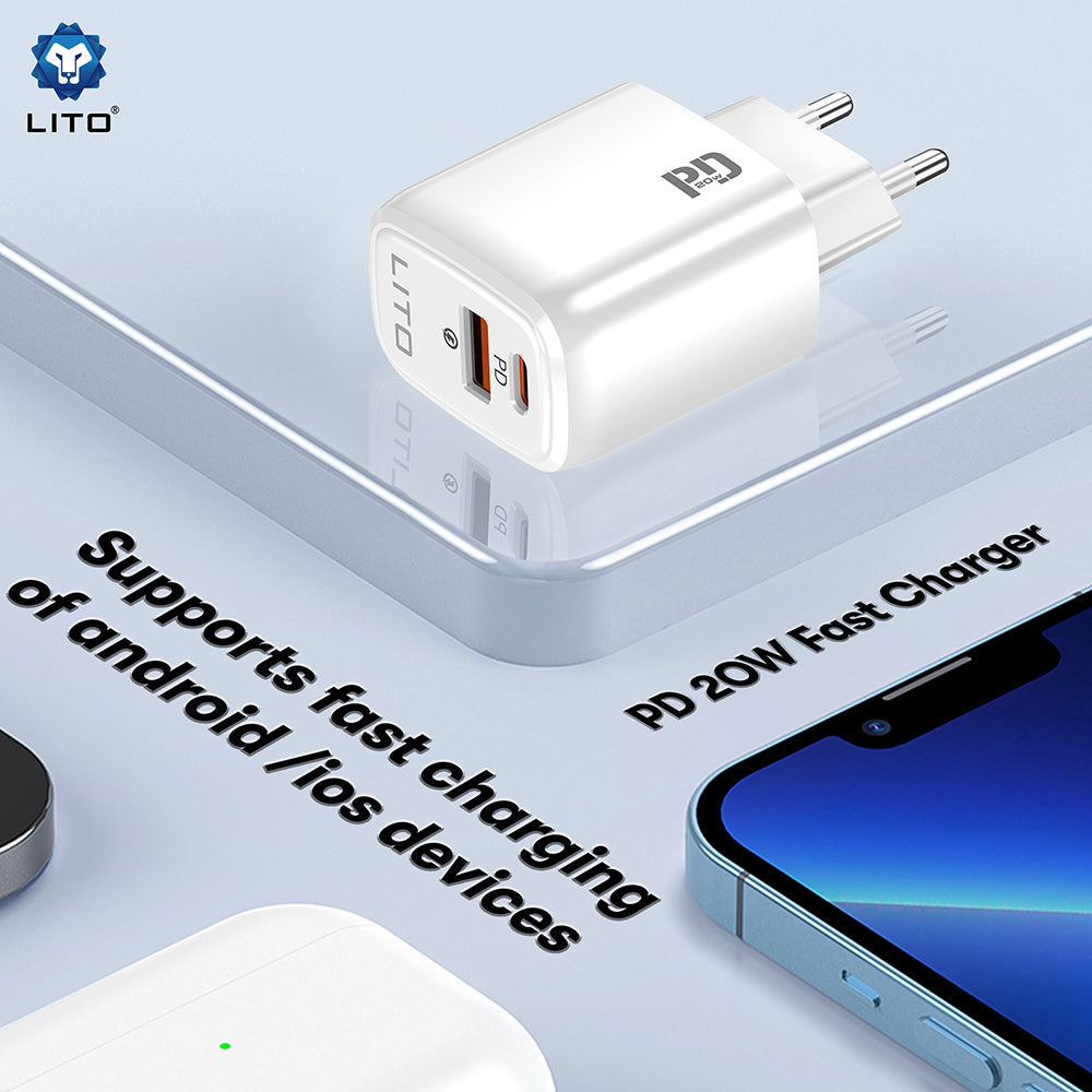 Caricabatterie Retea Lito LC28, 20W, 3A, 1 x USB-A - 1 x USB-C, Bianco