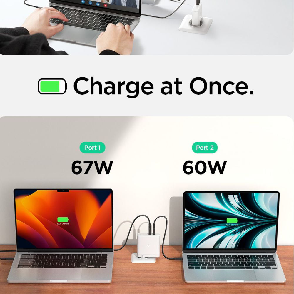 Caricabatterie Retea Spigen Arcstation Pro, 140W, 3.25A, 2 x USB-C, Bianco
