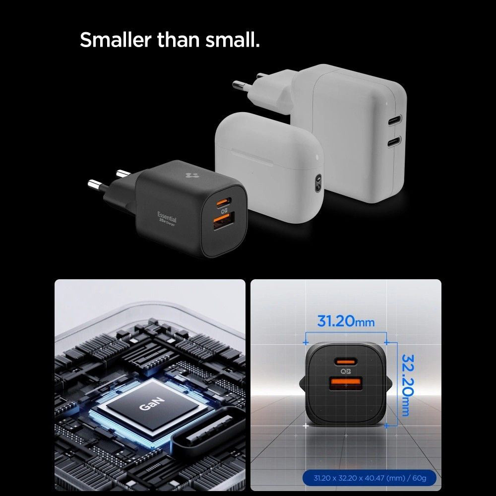Caricabatterie Rete Spigen Essential, 35W, 3A, 1 x USB-A - 1 x USB-C, Nero ACH09463