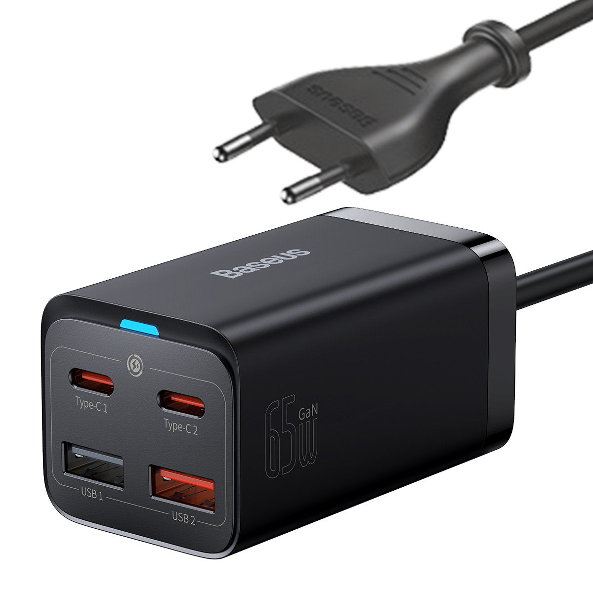Baseus GaN3 Pro Docking Station Charger, 65W, 3A, 2 x USB-A - 2 x USB-C, Black CCGP040101