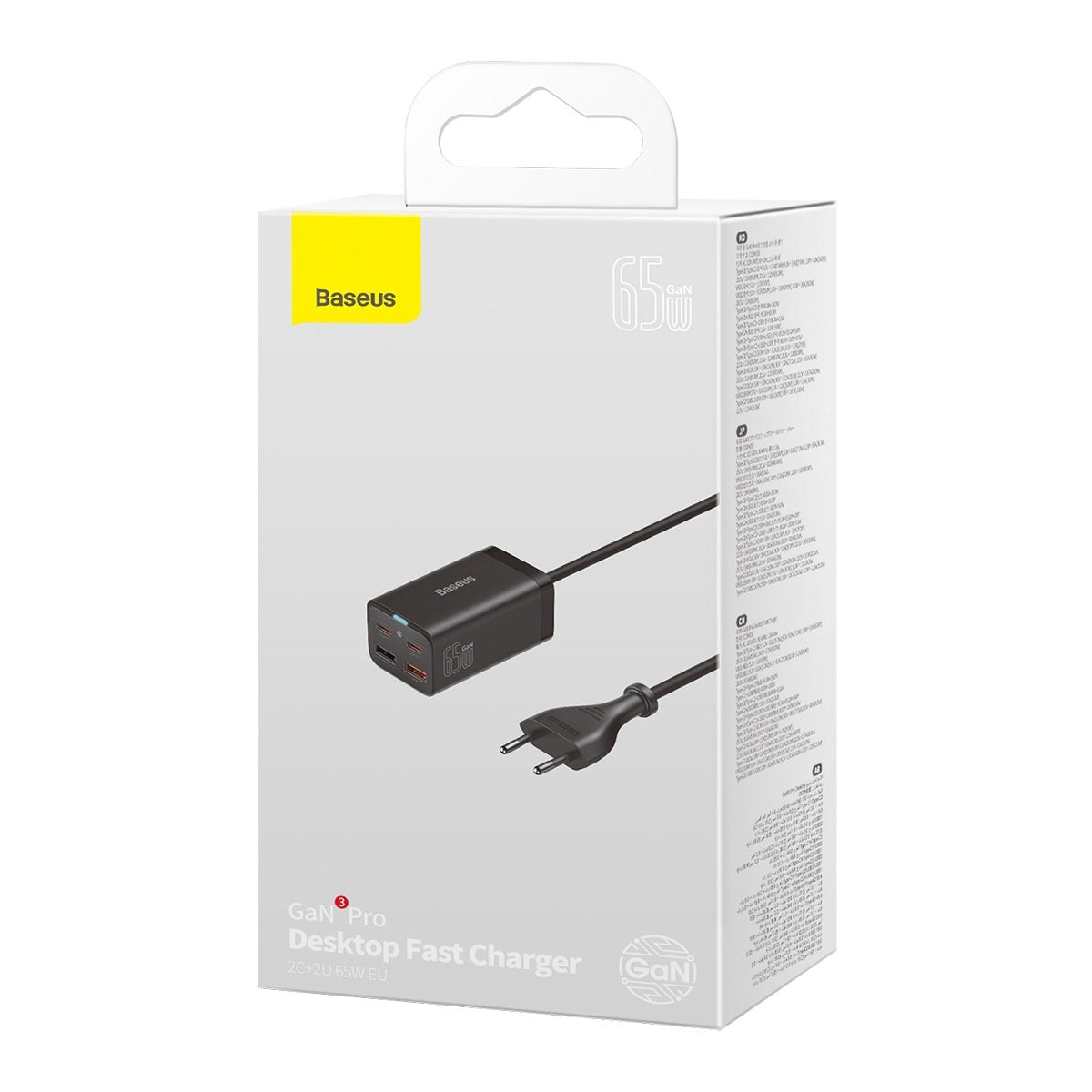 Baseus GaN3 Pro Docking Station Charger, 65W, 3A, 2 x USB-A - 2 x USB-C, Black CCGP040101