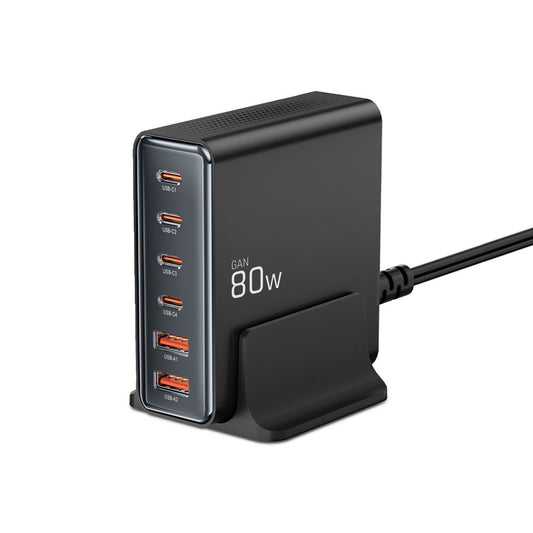 Caricatore di rete Tech-Protect DC80W, 80W, 3A, 2 x USB-A - 4 x USB-C, nero
