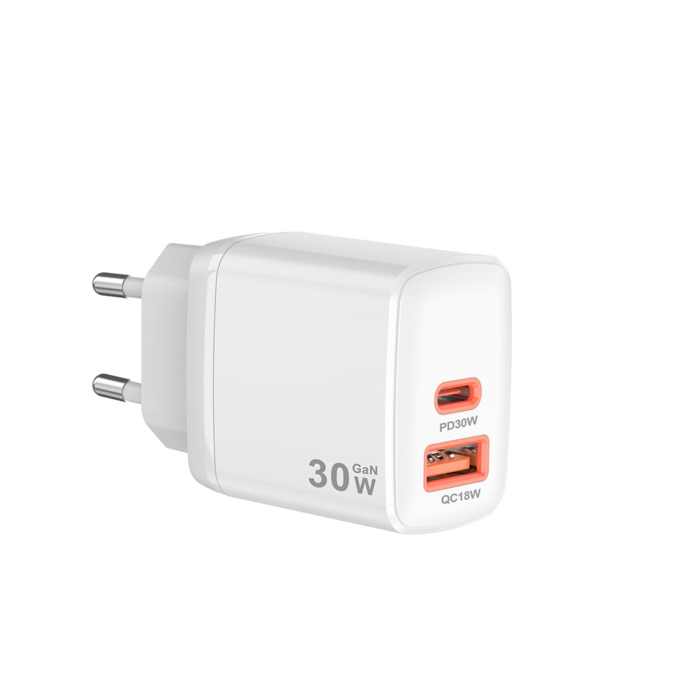 Caricabatterie Retea Techsuit CH1 Duonix, 30W, 3A, 1 x USB-A - 1 x USB-C, Bianco