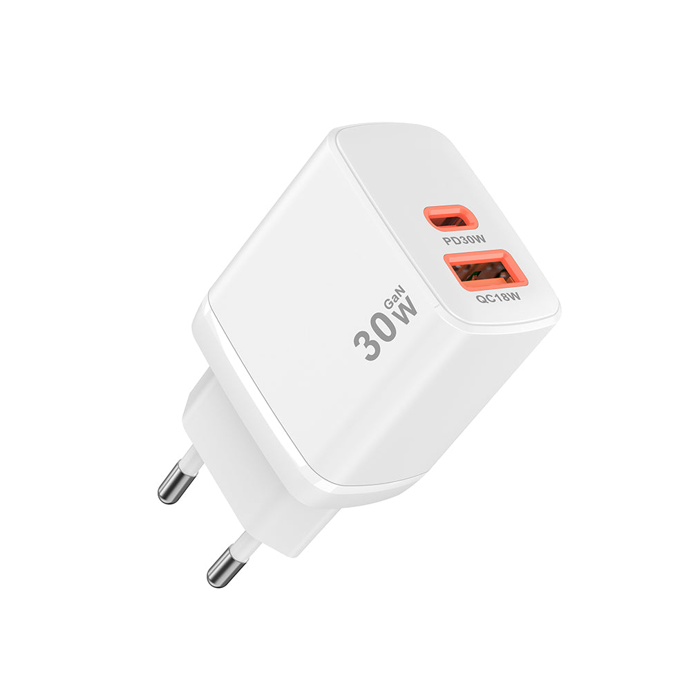 Caricabatterie Retea Techsuit CH1 Duonix, 30W, 3A, 1 x USB-A - 1 x USB-C, Bianco