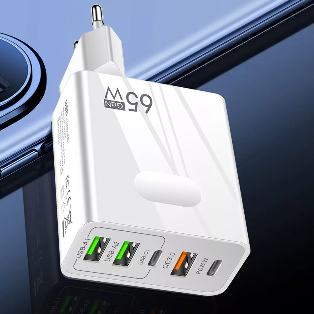 Caricabatterie Rete Techsuit CHC1 PentaXPower, 25W, 3A, 3 x USB-A - 2 x USB-C, Bianco