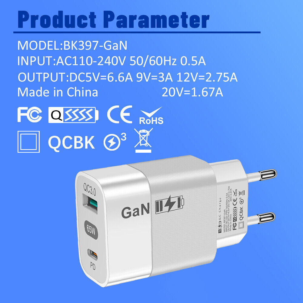 Caricabatterie Retea Techsuit CHPD131, 65W, 3.25A, 1 x USB-A - 1 x USB-C, Bianco