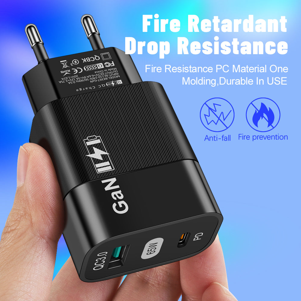 Caricabatterie Retea Techsuit CHPD131, 65W, 3.25A, 1 x USB-A - 1 x USB-C, Nero