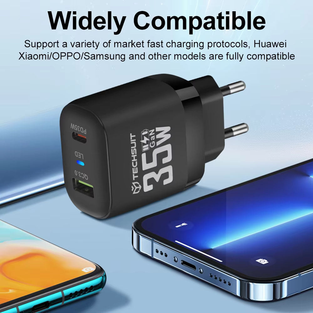 Caricabatterie Retea Techsuit CHPD174, 35W, 3A, 1 x USB-A - 1 x USB-C, Bianco