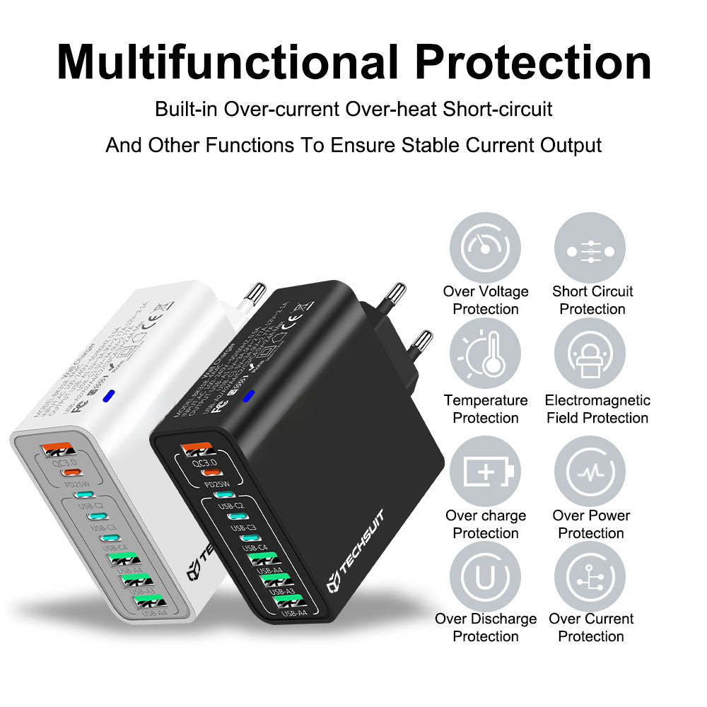 Caricabatterie Retea Techsuit CHPD224, 65W, 3.25A, 4 x USB-A - 4 x USB-C, Bianco