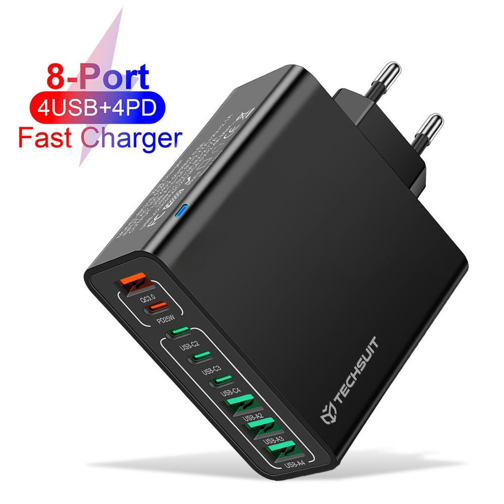 Caricabatterie Retea Techsuit CHPD224, 65W, 3.25A, 4 x USB-A - 4 x USB-C, Nero