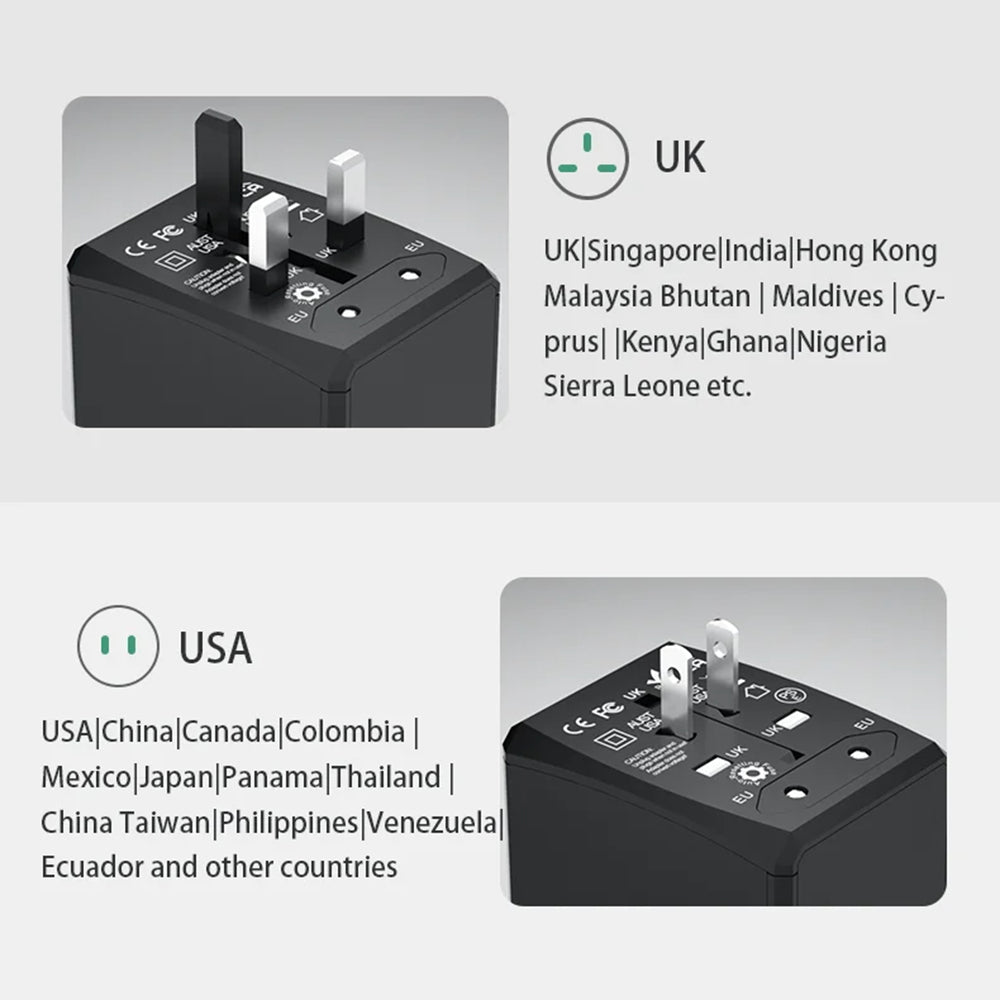 Caricabatterie da Rete Techsuit HHT203A Travel, 20W, 3A, 2 x USB-A - 2 x USB-C, Nero