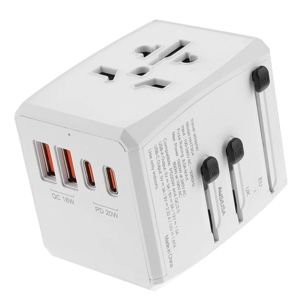 Caricabatterie da Rete Techsuit HHT904-W2 Travel, 20W, 3A, 2 x USB-A - 2 x USB-C, Bianco
