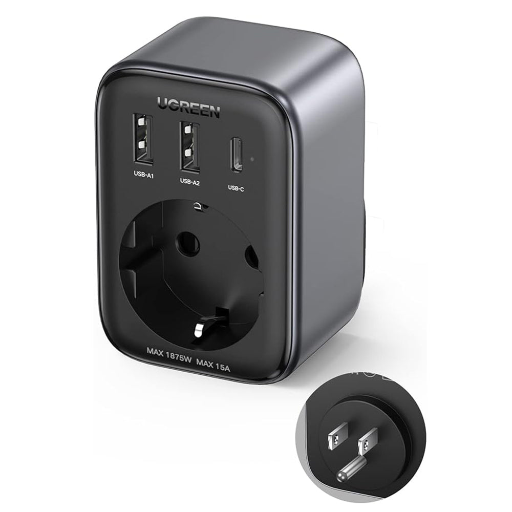 Caricabatterie da rete UGREEN 15289 US, 30W, 3A, 2 x USB-A - 1 x USB-C - 1 x Schuko, Nero