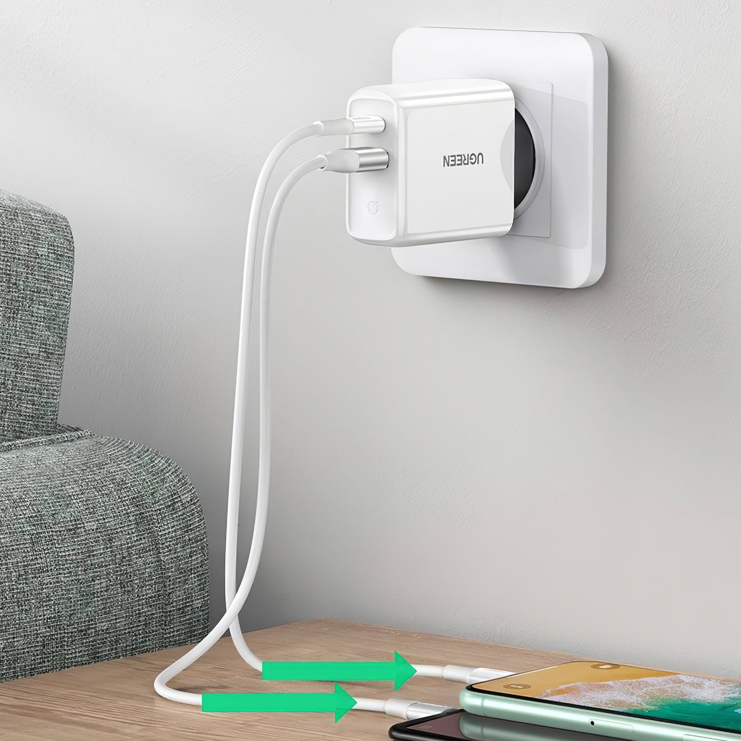 Caricabatterie di rete UGREEN CD170, 36W, 3A, 1 x USB-A - 1 x USB-C, bianco