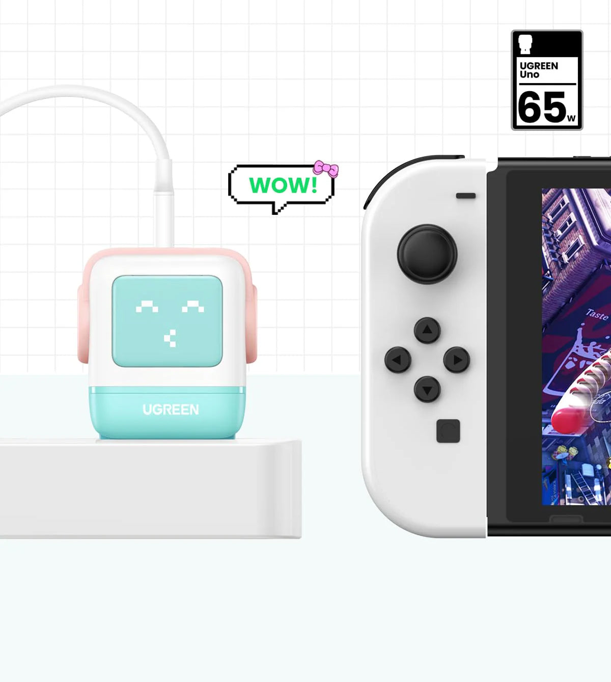 Caricabatterie da Rete UGREEN CD361 Uno, 65W, 3.25A, 1 x USB-A - 2 x USB-C, Turchese