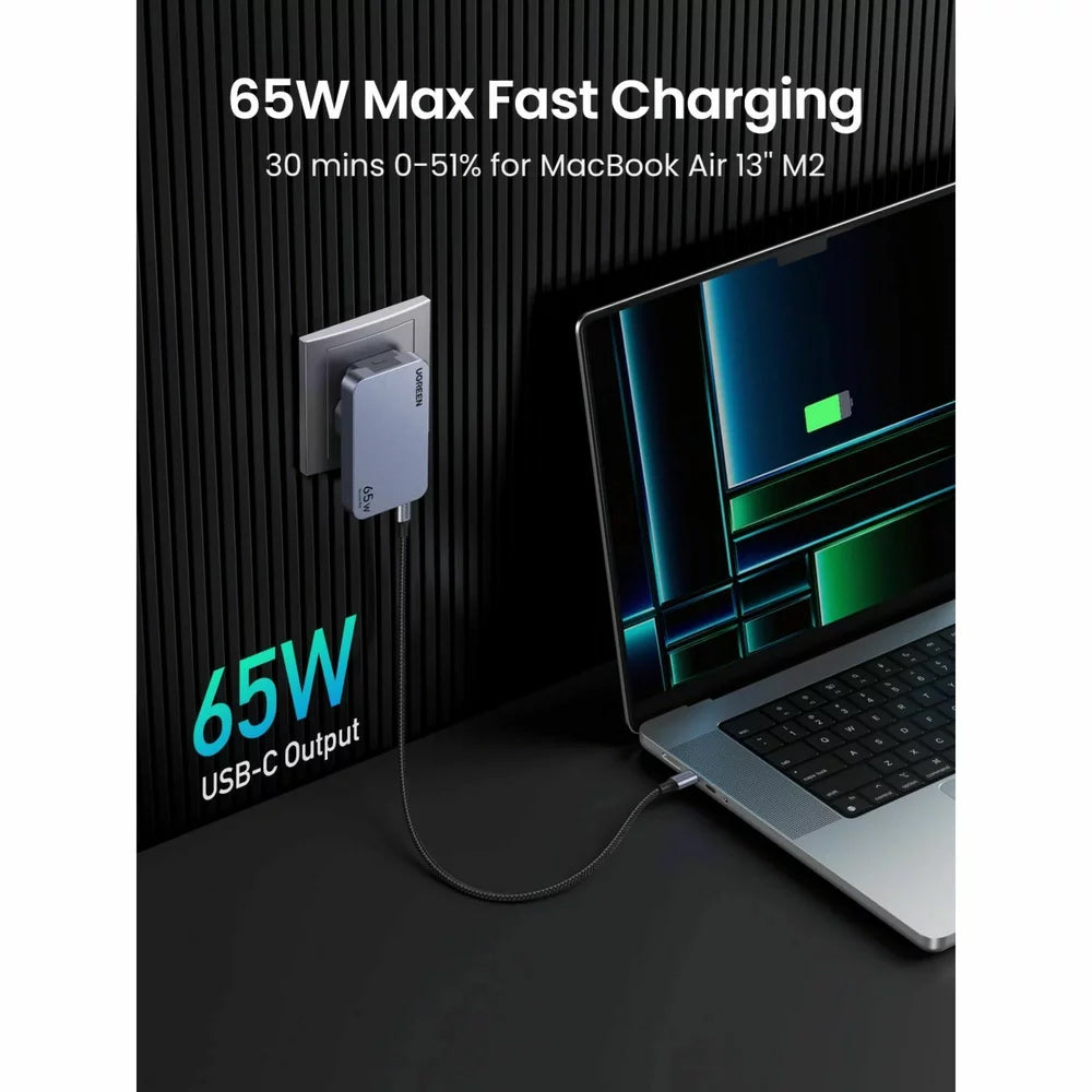 Caricabatterie di rete UGREEN X753 Nexode Pro, 65W, 3A, 1 x USB-A - 2 x USB-C, Grigio