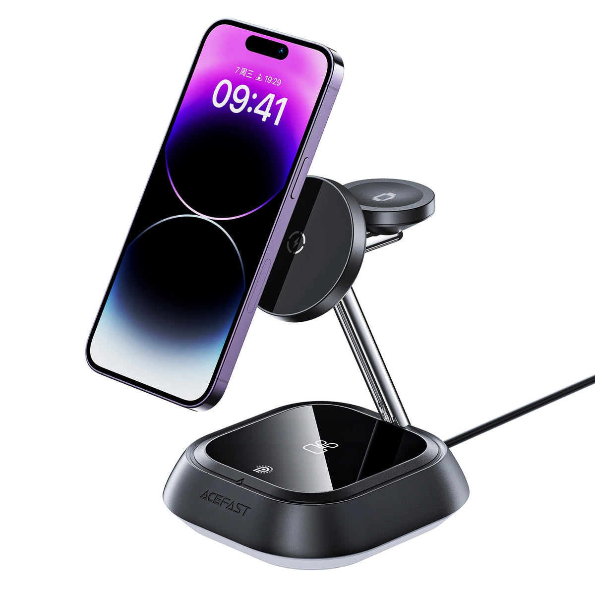 Caricabatterie Wireless Retea Acefast E16 3in1, 15W, 1.67A, Nero