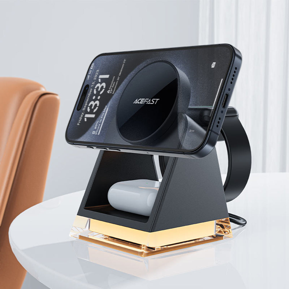 Caricabatterie Wireless Retea Acefast E17 3in1, 15W, 1.67A, Nero